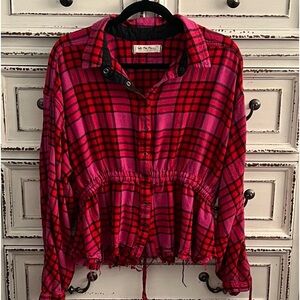 We The Free plaid peplum top plaid thermal size M